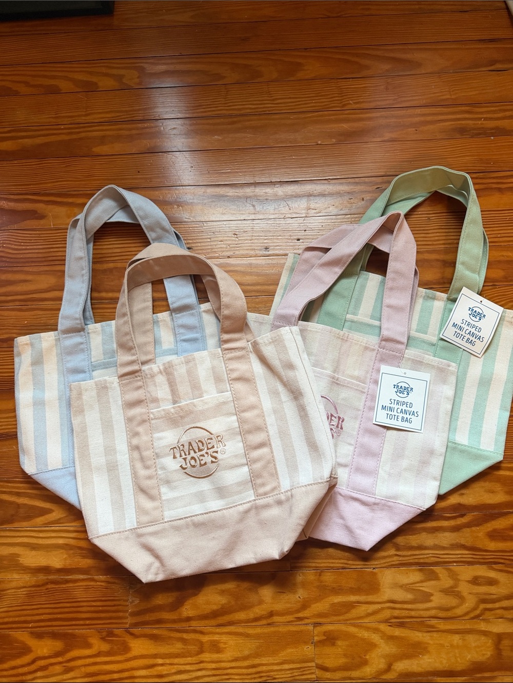 Trader Joe's Striped Mini Canvas Tote - Pastel Pink